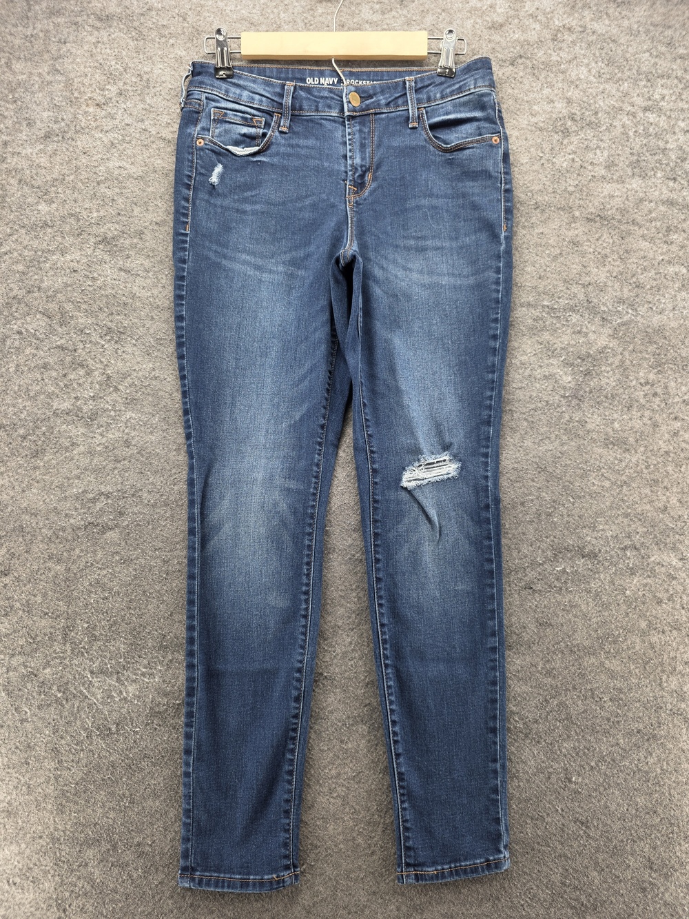 Old Navy Rockstar Jeans Womens 6 Regular Blue Distressed Skinny Mid Rise Denim